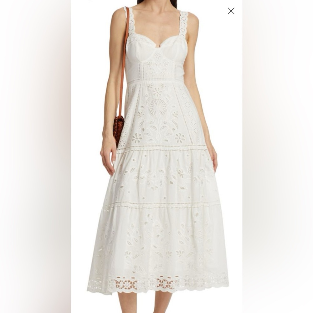 FARM RIO
Cotton Eyelet Bustier Midi-Dress